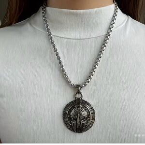 NW Spartan Warrior Vintage Round Pendant Men's Bold Necklace Cross-Border Export